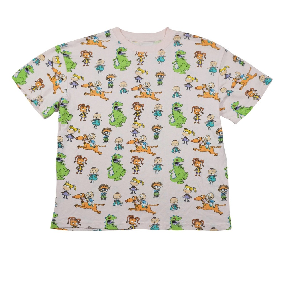 Nickelodeon Rugrats All Over Print T-Shirt Pink‎ Reptar Tommy Chuckie Y2K 90s